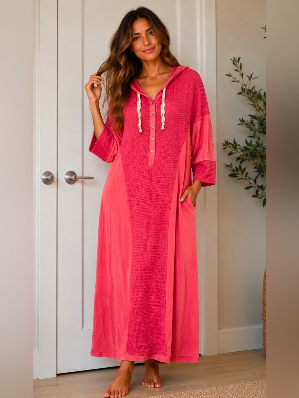 POL Coral Hooded Button-Front Maxi Dress NWOT